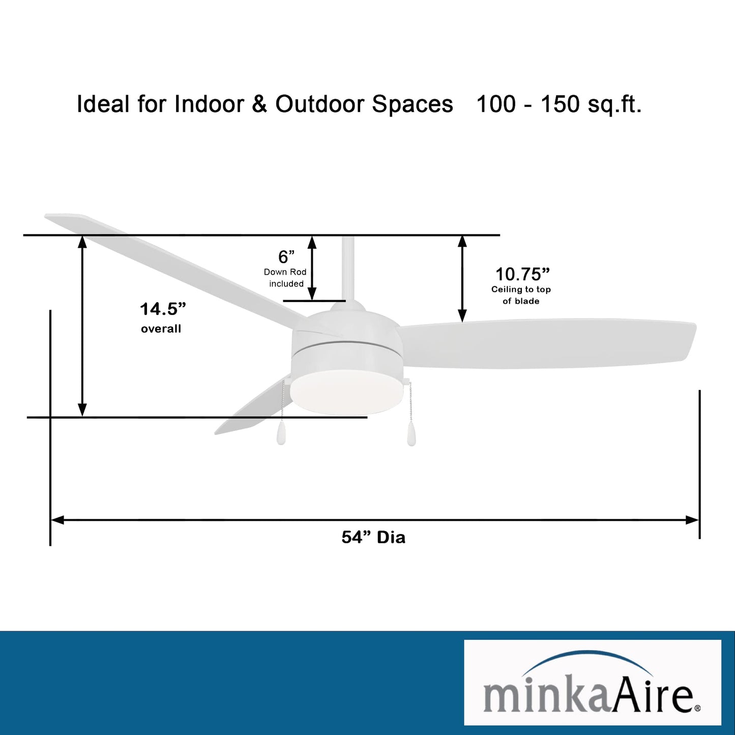 Minka-Aire F670L-Whf Airetor Iii 54 Ceiling Fan With Led Light And Pull Chain In Flat White Finish