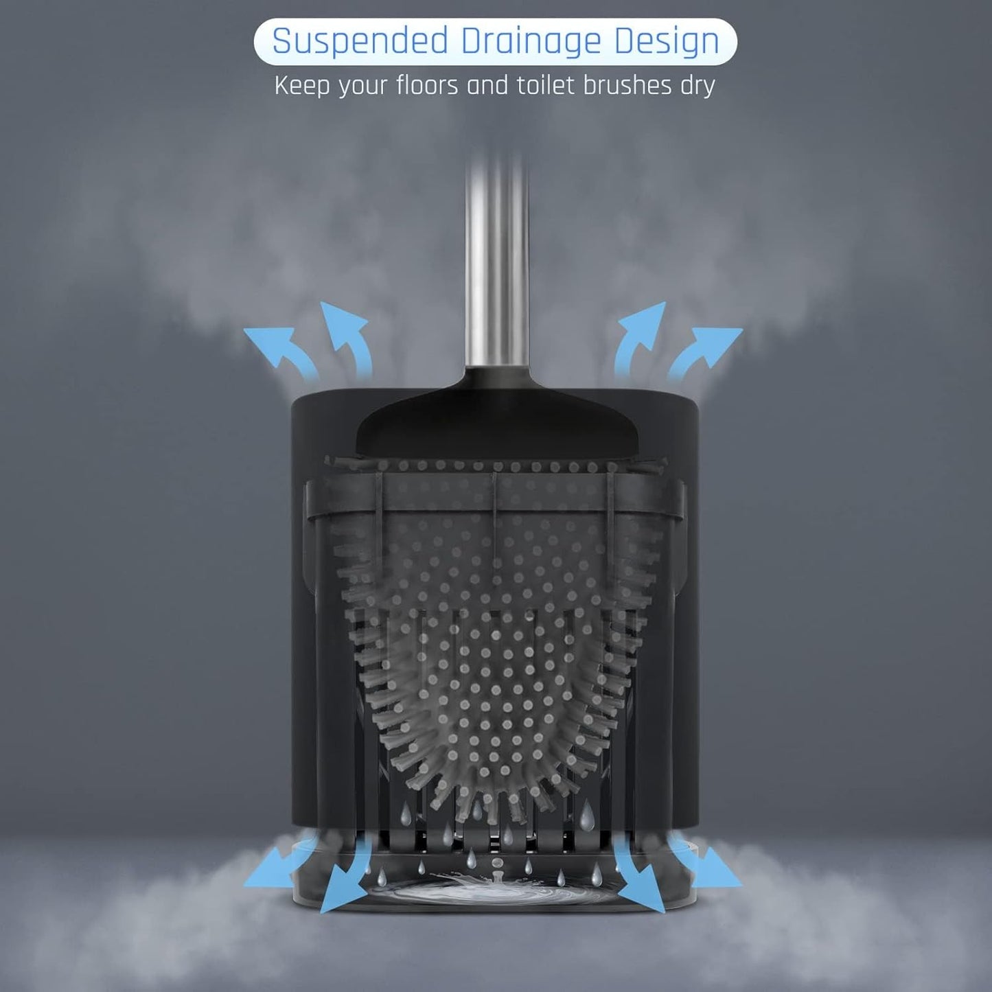 Sellemer Toilet Brush and Holder Set - Flexible Toilet Bowl Brush Head with Silicone Bristles, Compact Size for Storage and Organization, Ventilation Slots Base (4 Pack, Black)