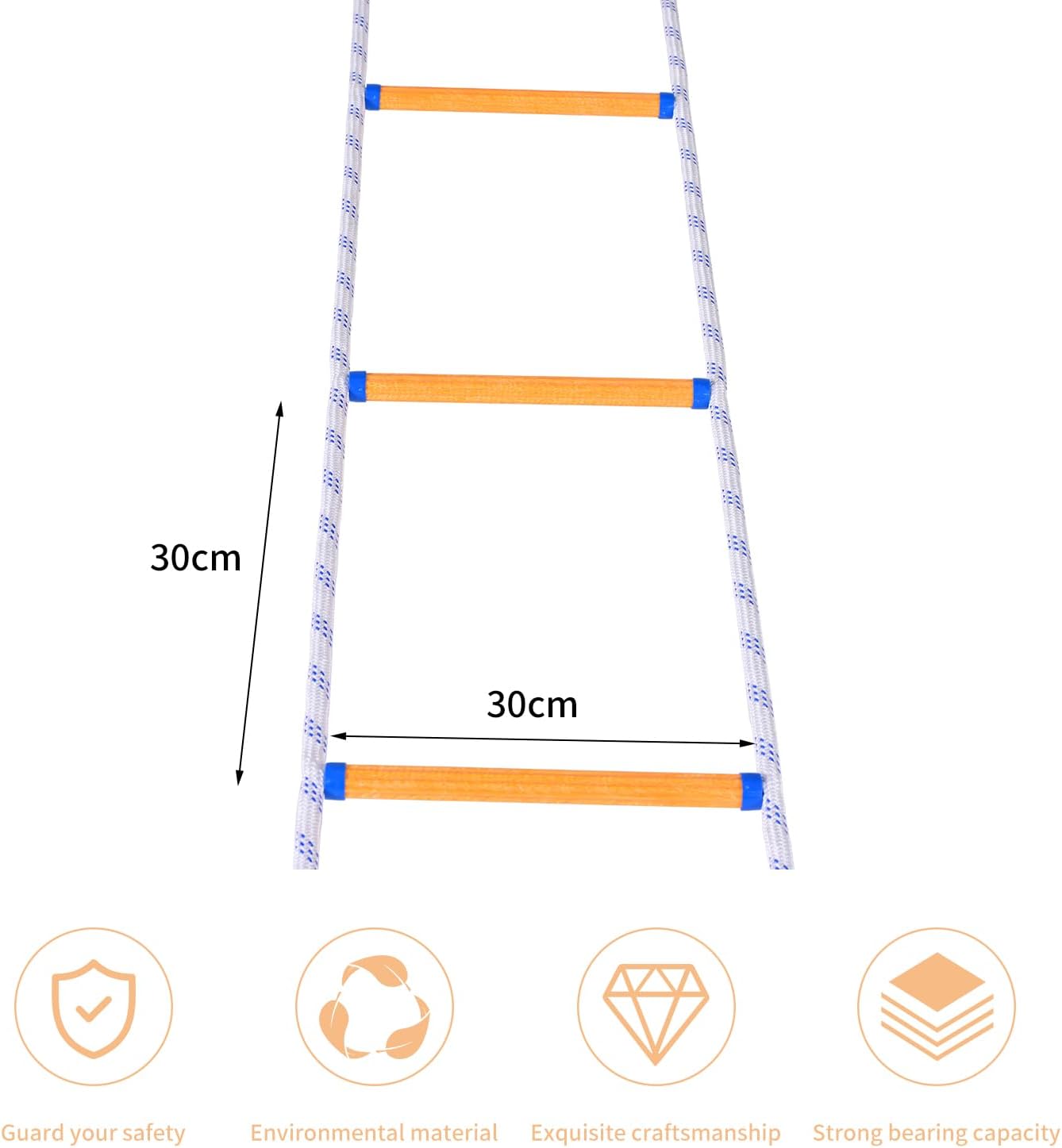 Emergency Rope Ladder, 9.8FT Flame Resistant, 2000 Pounds Capacity, Portable & Easy to Store, 5 Steps, Yellow