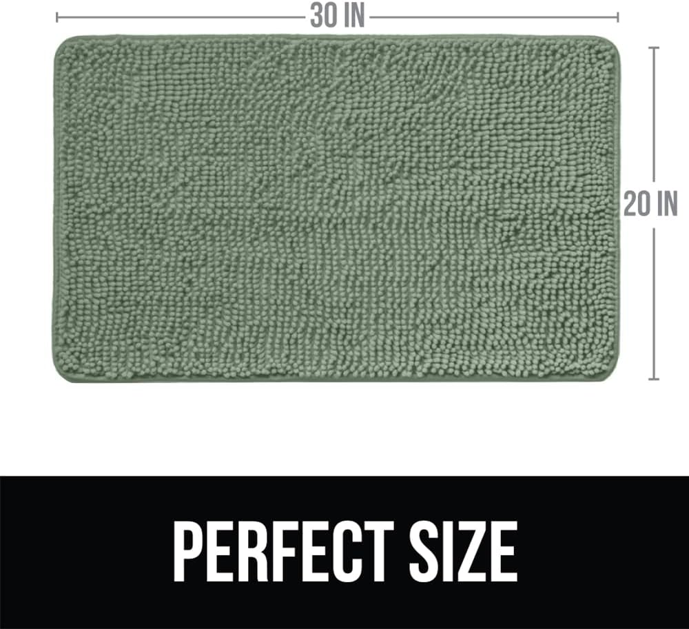 KANGAROO Bathroom Rugs, Chenille Soft Absorbent Bath Rug, Shaggy Shower Mat, Quick Dry Machine Wash Bathmat, Plush Carpet Mats for Tub, Bathtub and Room Home Decor Accessories, 30x20, Sage