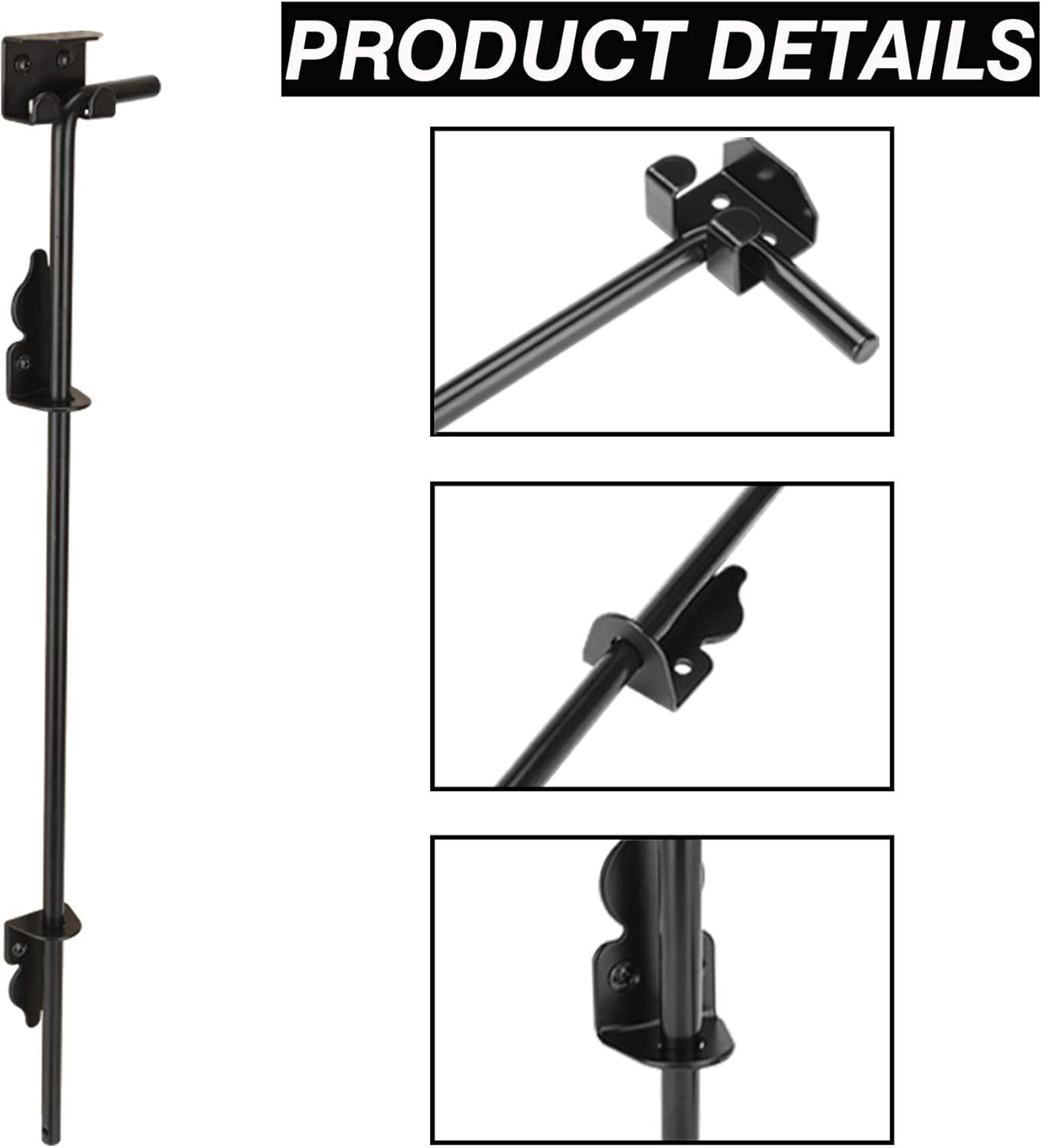 18" Cane Bolt Heavy-Duty Drop Rod for Gate, Gate Ground Latch for Wooden Fences Metal Gates Doors, Metal Gates Doors Stopper for Gate Ground, Wrought Iron Gate Latches, Black Finish(2 Pack)