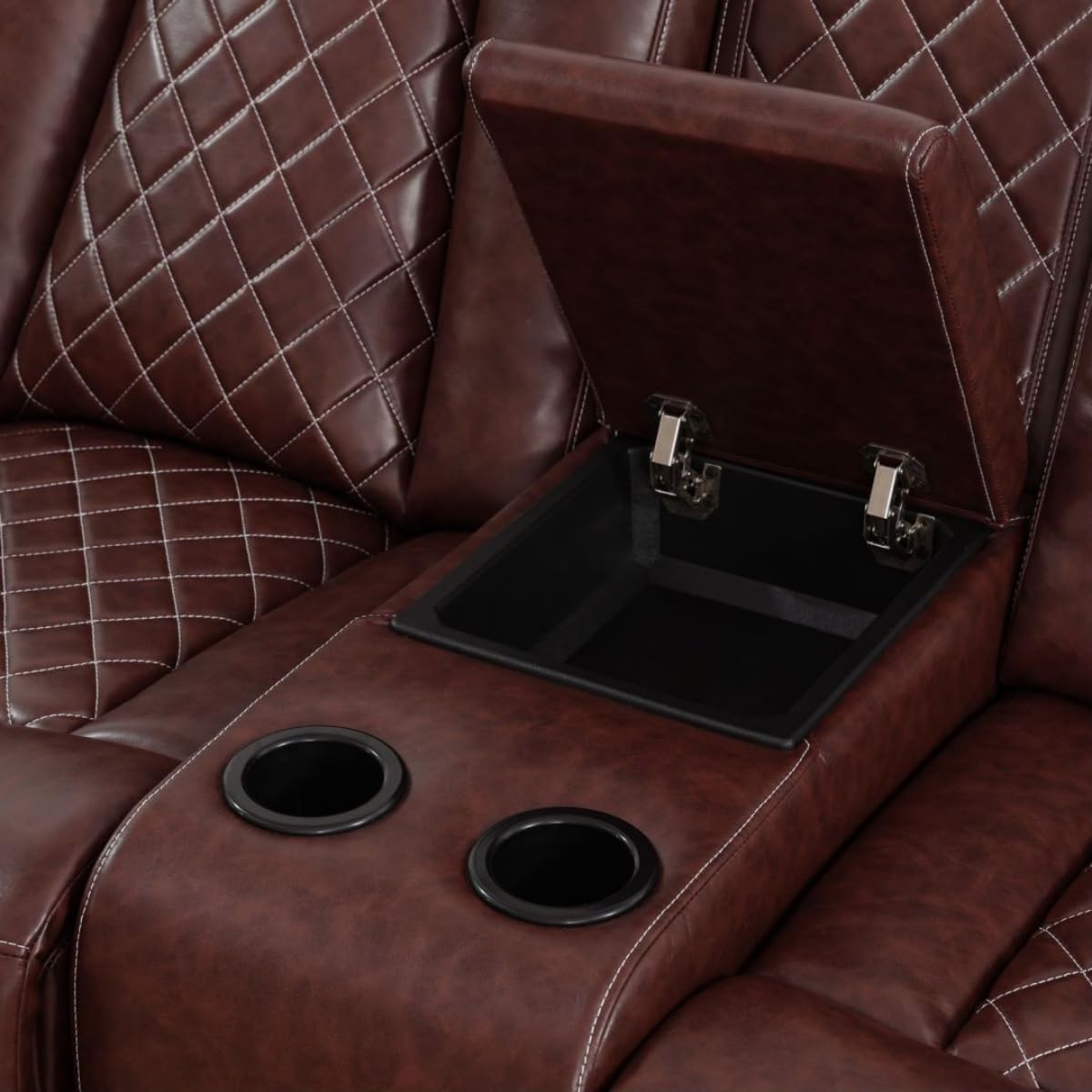 Electric Power Recliner Loveseat Set Living Room Furniture, Comfy Home Theater Breathing Leather Seating with USB 2.0 Charging Ports, LED Light Strips, Mid Console and Cupholders (Red)