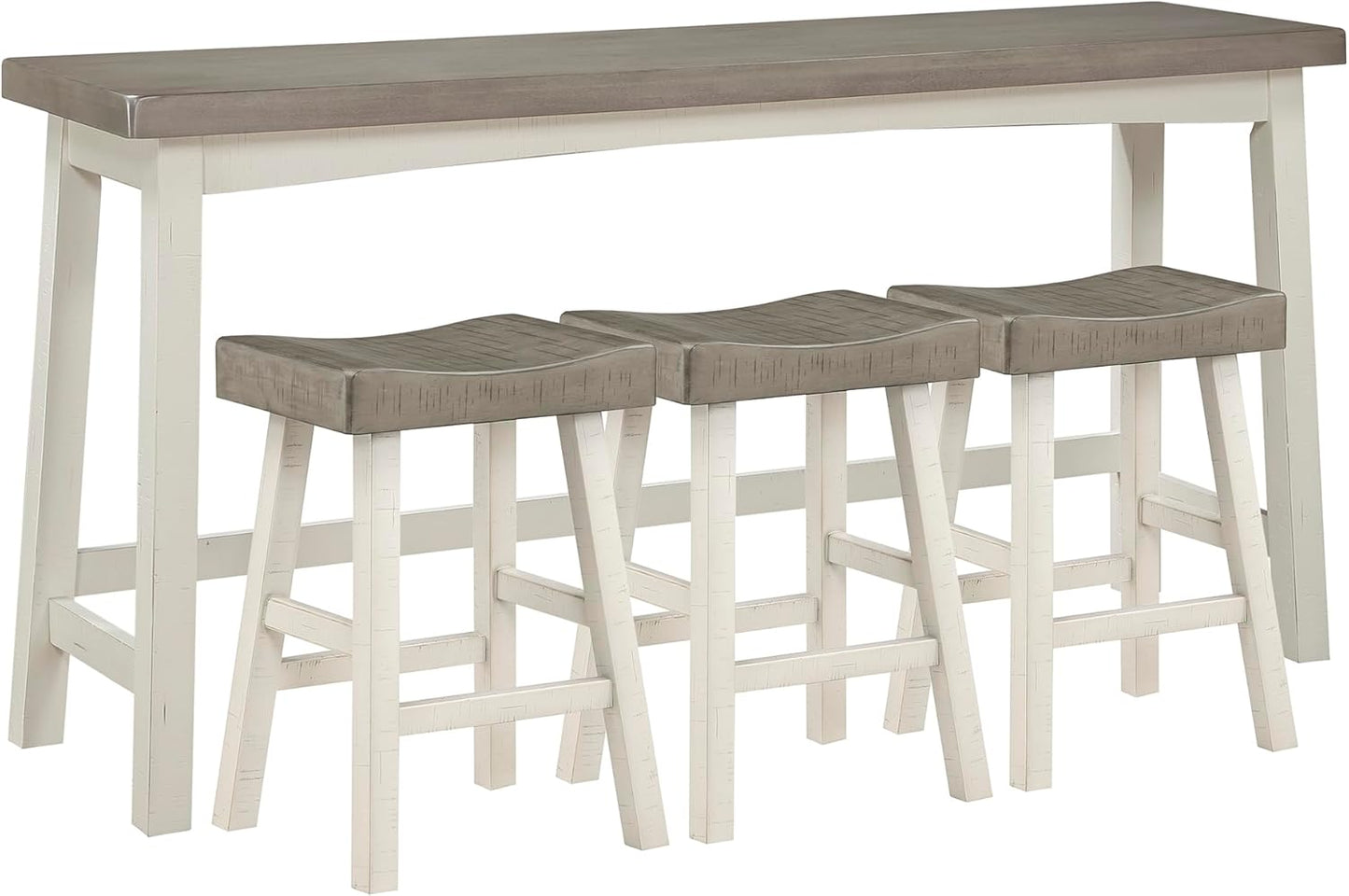 Lexicon Bar Table Set for 3, Small Kitchen Table Set Kitchen Island Table with 3 Saddle Bar Stools, 4 Piece Dining Table Set for Breakfast Nook, Living Room, Apartment, Counter Height, White/Coffee