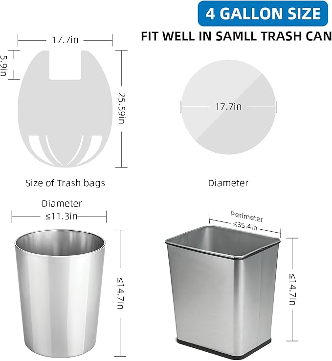 Trash-Bags Kitchen-Bathroom 4 Gallon Small-Garbage Bag - Unscented Multiple Colors With Handle 200 Count Plastic Car Recycling Can Liners Outdoor Yard Office Yard Eco Friendly Strong Acqkunlo