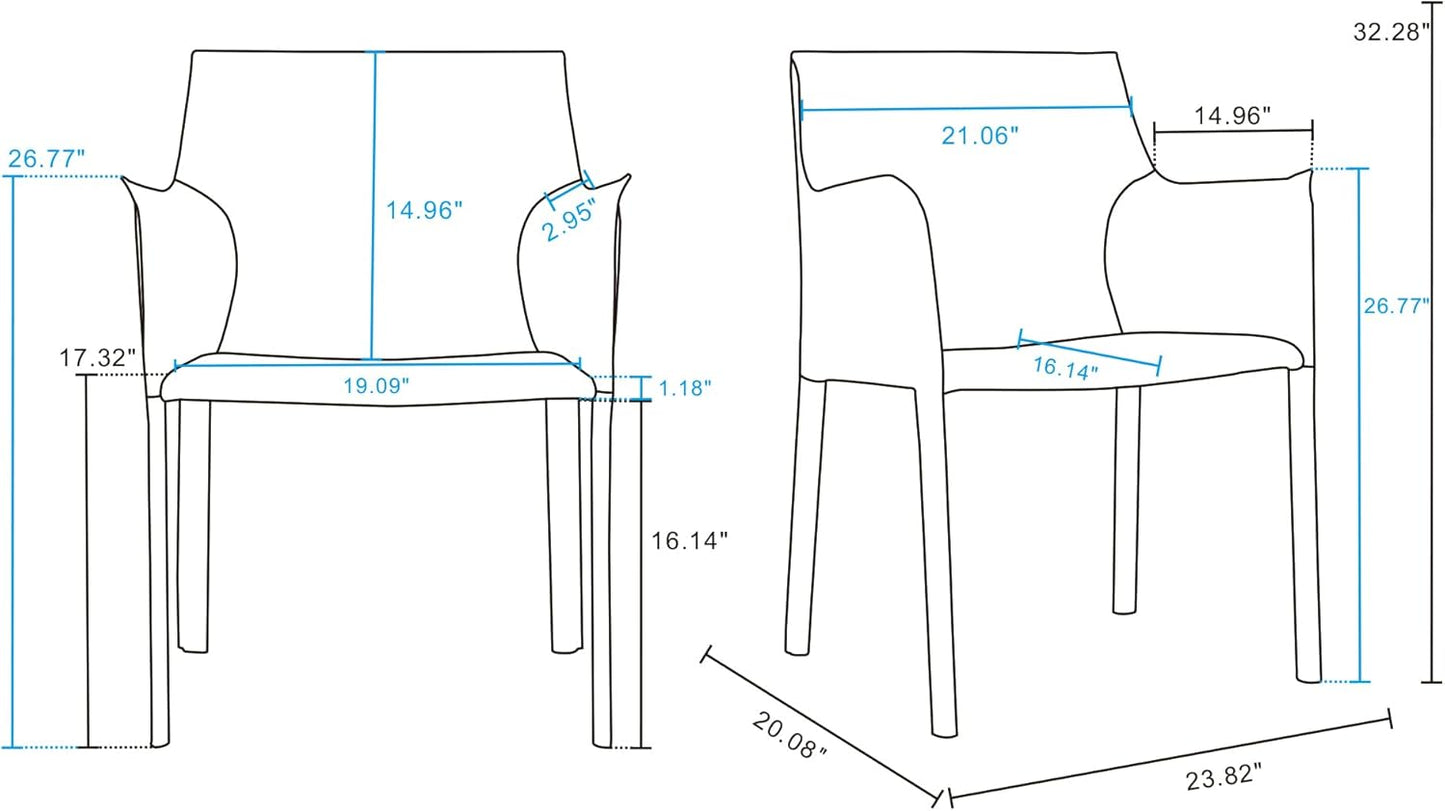Manhattan Comfort Paris Modern Saddle Leather Dining Chairs, Metal Frame, Comfortable Padded Seat, Fully Assembled Armchair Accent Furniture, Set of 4, Yellow