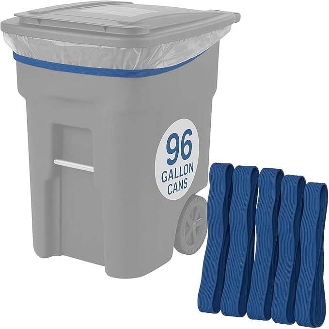 Rubber Bands 95-96 Gallon Trash Cans - Garbage Bag Holder - Heavy Duty - Pack of 6