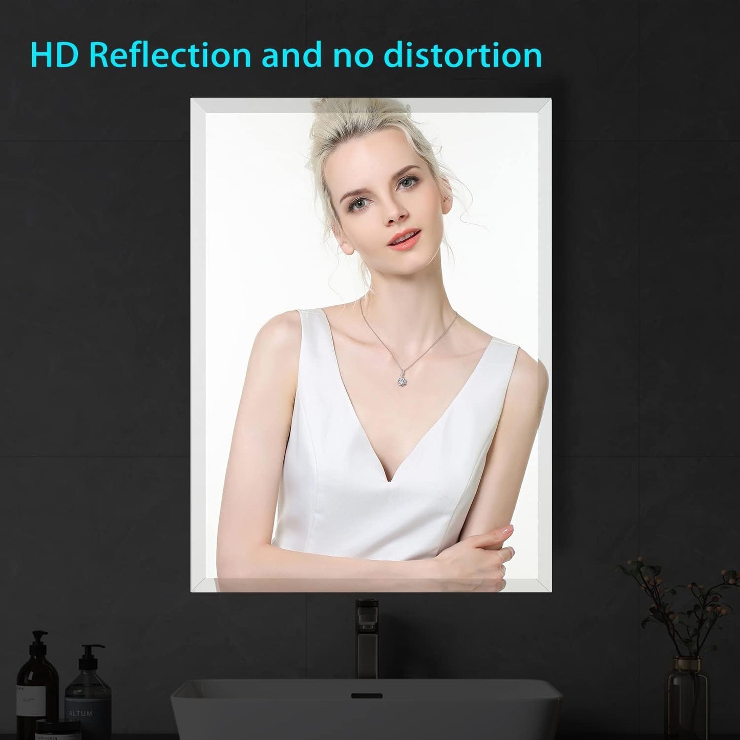 Frameless Beveled Edge Bathroom Mirror 55x30 Inch Rectangle Wall Mirror Explosion Proof and Shatterproof Bathroom Vanity Mirror Wall Mounted Hang Firmly (Horizontal or Vertical)