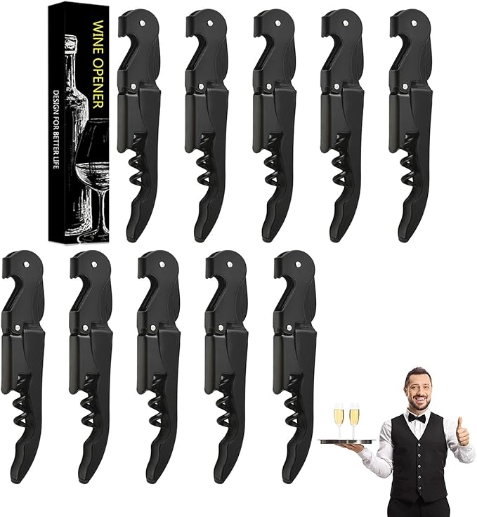 Wine Opener Waiter Corkscrew, Professional Wine Key for Servers, Bartender with Foil Cutter, Manual Wine Bottle Opener Double Hinged (10, Black)