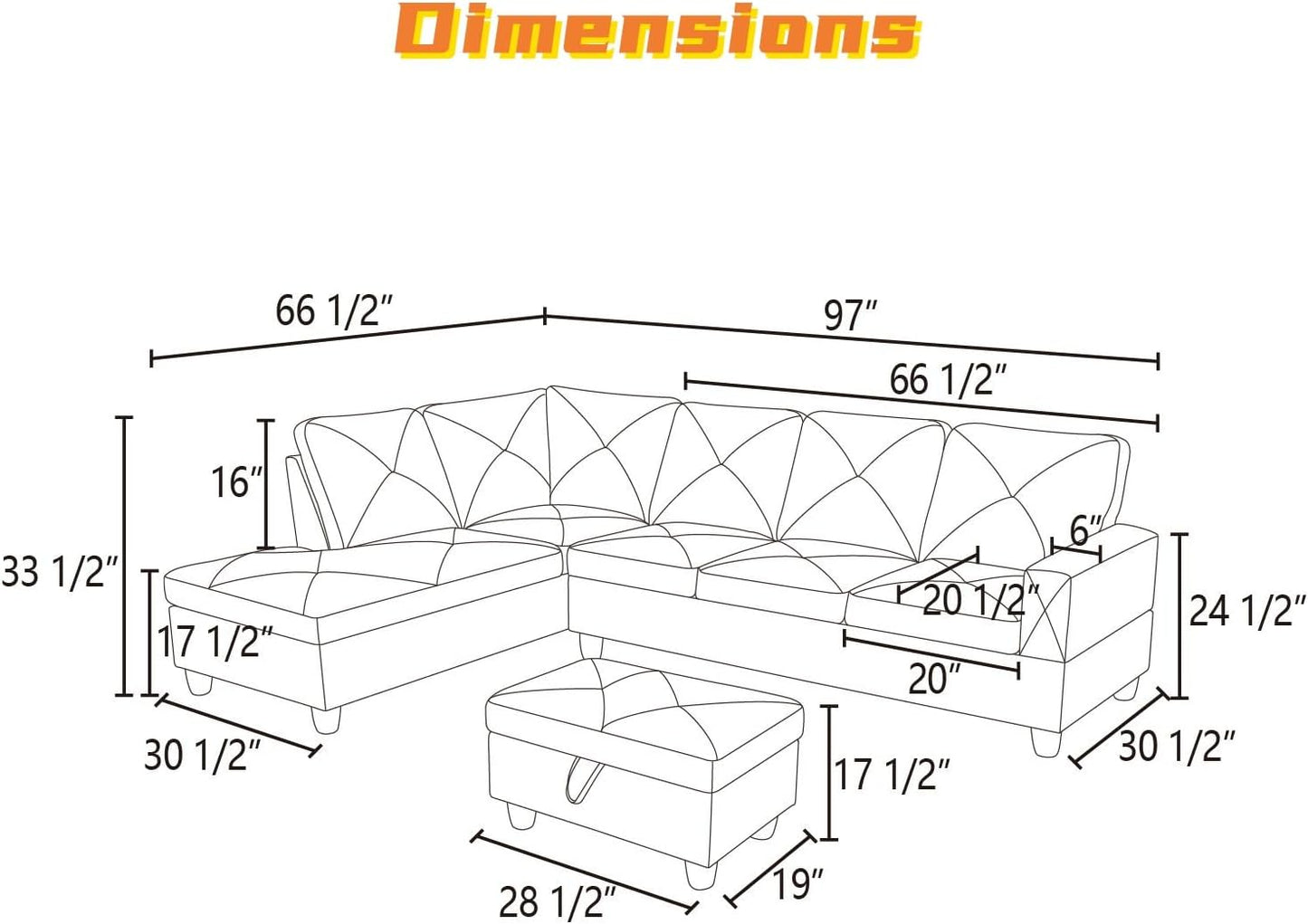 L Shaped Sectional Couch with Otttoman, 97" Leather Sectional Sofa for Living Room Modular Couches with Cup Holders for Bedroom, Apartments, Brown