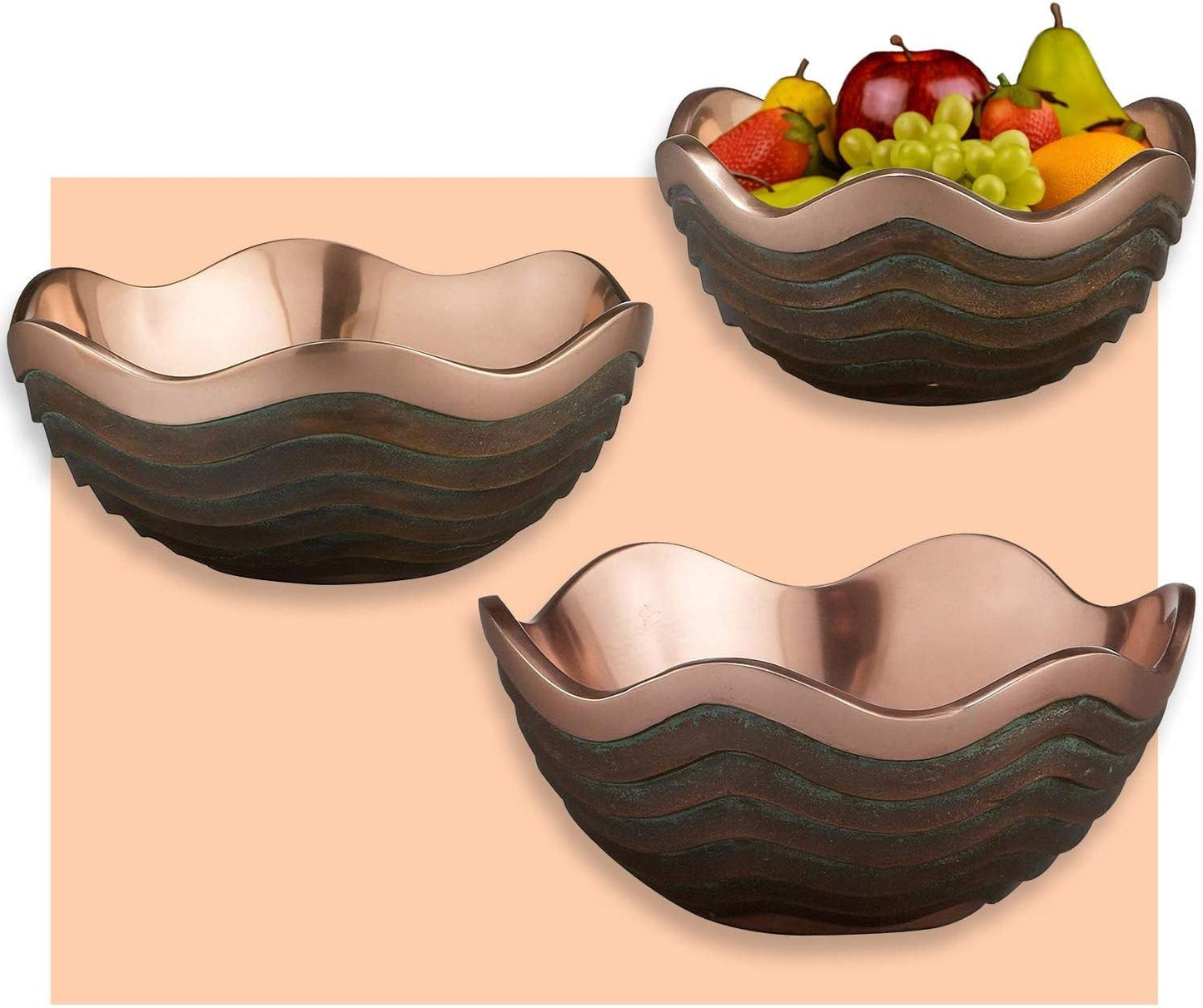nambe Copper Canyon Bowl | 10-Inch Fruit Bowl for Kitchen Counter, Table, Mantel Décor | Decorative Scalloped Edge Vegetable Basket | Salad Serving Bowl | 2.5 Quart