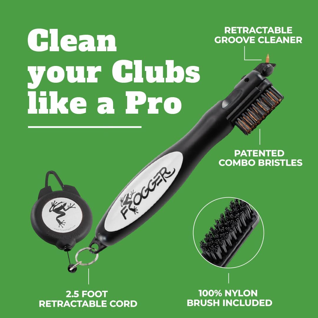 Frogger BrushPro Golf Club Cleaner with Ergonomic Grip and 2.5 ft. Retractable Cord, Sturdy Golf Club Brush and Groove Cleaner for Golfers, Golf Dad