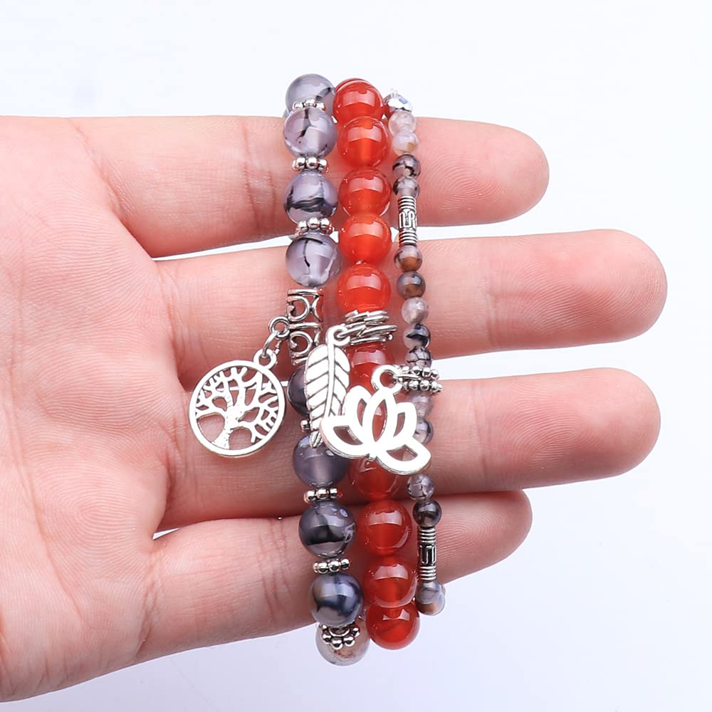 UEUC Tree of Life Yoga Healing Stone Bracelets, Multilayer Lotus Chakra Stone Reiki Bracelet Sets, Anxiety Crystal Natural Stone,for Women Stress Relief(#68)