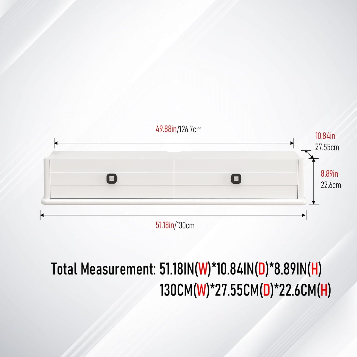 Pmnianhua High Gross Floating TV Stand,51'' Solid Wood Wall Mounted TV Console,Floating Entertainment Center with Door and Drawer,Under TV Shelf for TVs up to 60''(White)