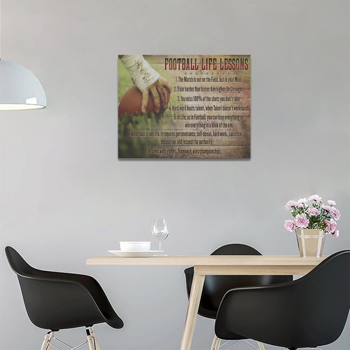Football Life Lessons Wall Art Pictures Wall Decor Gifts for Football Player Boy Man Football Fan Vintage Football Sports Canvas Painting Print Artwork Framed for Classroom Boy Room Gym Office 12"x16"