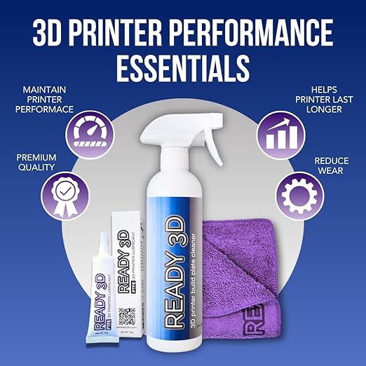 Printer High Quality Build Plate Cleaner, Non-Toxic, No Odor, Easy Clean, Rinse-Free Formula, Includes 12"x12" Microfiber Cleaning Towel (Build Plate Cleaner and PTFE 3D Printer Lubricant)