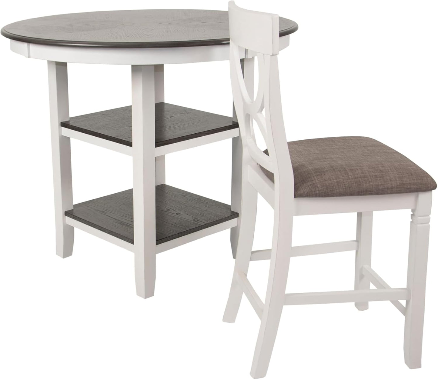 Poundex 5 Piece Counter Height Dining Set in White and Gray