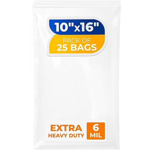 10" x 16" Medium Zip Seal Lock Bags, 6 Mil (Pack of 25) – Heavy-Duty Reclosable Plastic Bags – Clear, Resealable, Waterproof – For Storing and Organizing Clothes, Jewelry, and Travel Items