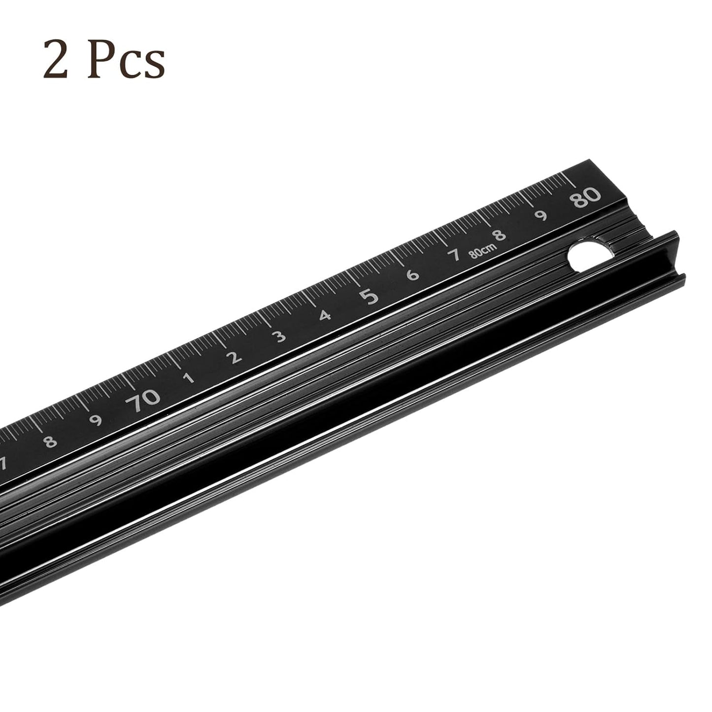 2pcs Raised Grip Metal Ruler - [80cm] Aluminum Alloy Precise Measurement Cutting Straight Protective Ruler Ruler Black for Office Measure Cut Drawing Use, 1mm Precision