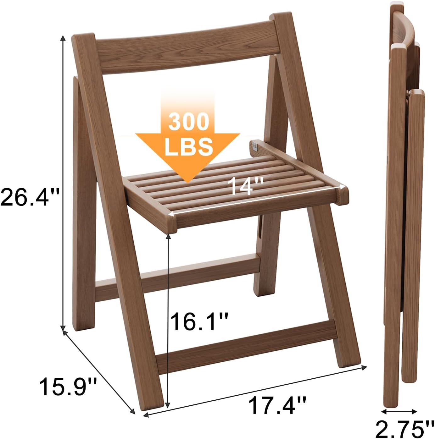 Wood Folding Chairs Set of 4, Indoor Outdoor Wooden Foldable Dining Chairs, Space-Saving and Portable Design for Kitchen, Lawn, Patio 300lbs Capacity,