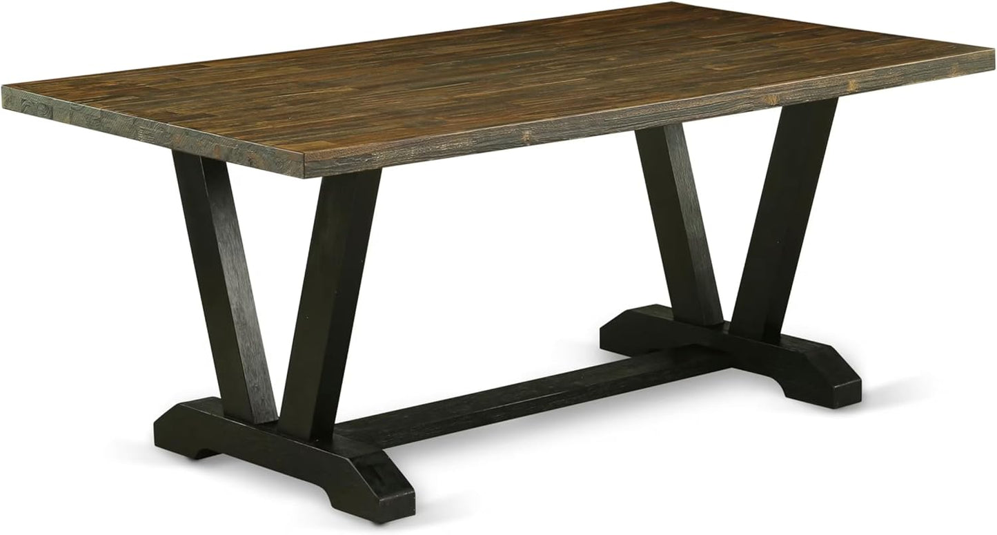 East West Furniture V677EL635-7 7 Piece Kitchen Table & Chairs Set Consist of a Rectangle Dining Room Table with V-Legs and 6 Doeskin Linen Fabric Parsons Chairs, 40x72 Inch, Multi-Color