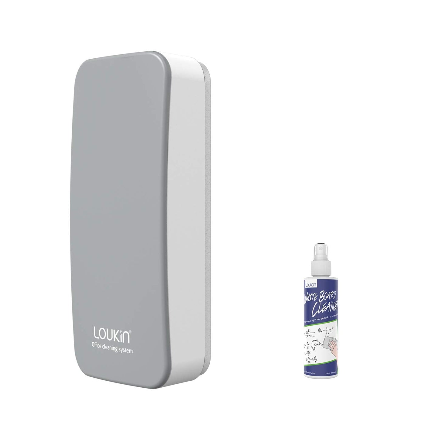 loukin Magnetic Dry Erase Eraser, Whiteboard Eraser, Glass Board Remover, 3.4 fl oz Whiteboard Cleaner Included, for Classroom, Home and Office Use (Grey)