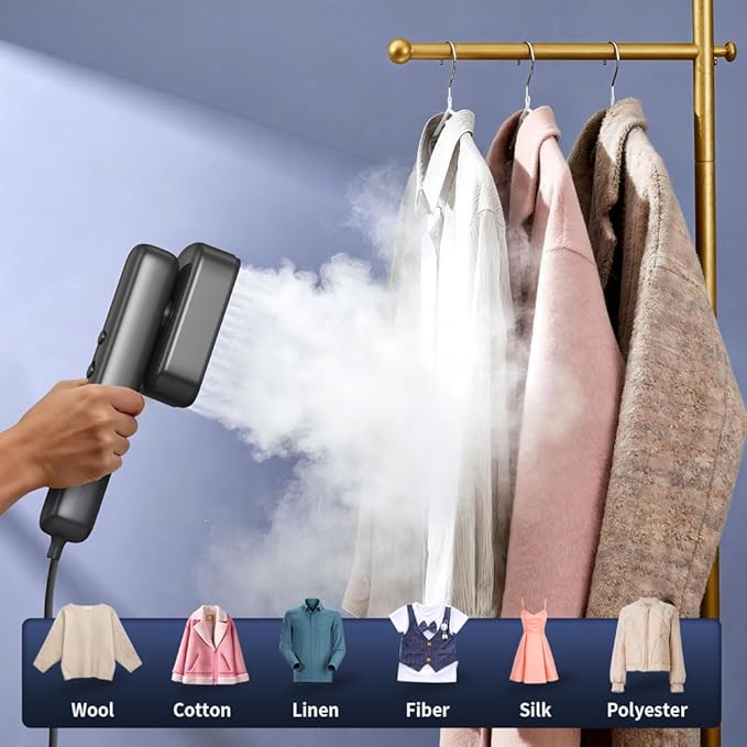 Portable Clothes Steamer Handheld for Travel, 110-230V dual voltage, 2in1 Mini Steamer & Iron for Clothes, 30s Fast Heat Up, Compact for Home,Office& Travel, Global and Europe,Asia