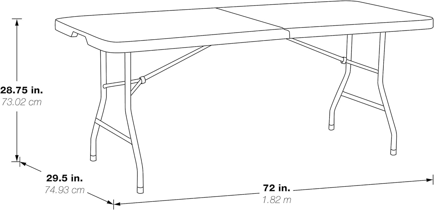 Office Star Resin Rectangle Center-Folding Portable Table for Picnics, Camping, and Tailgating, 6 Feet