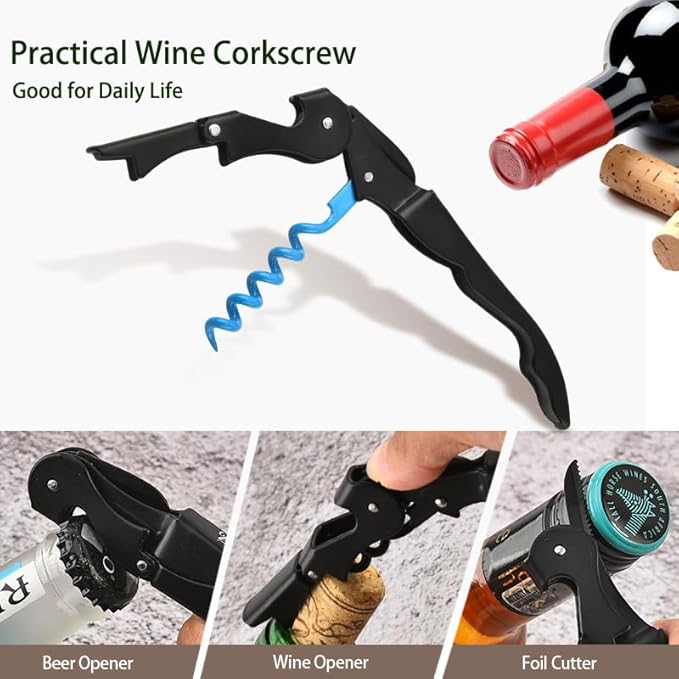 Wine Opener Waiter Corkscrew, Professional Wine Key for Servers, Bartender with Foil Cutter, Manual Wine Bottle Opener Double Hinged (10, Black)