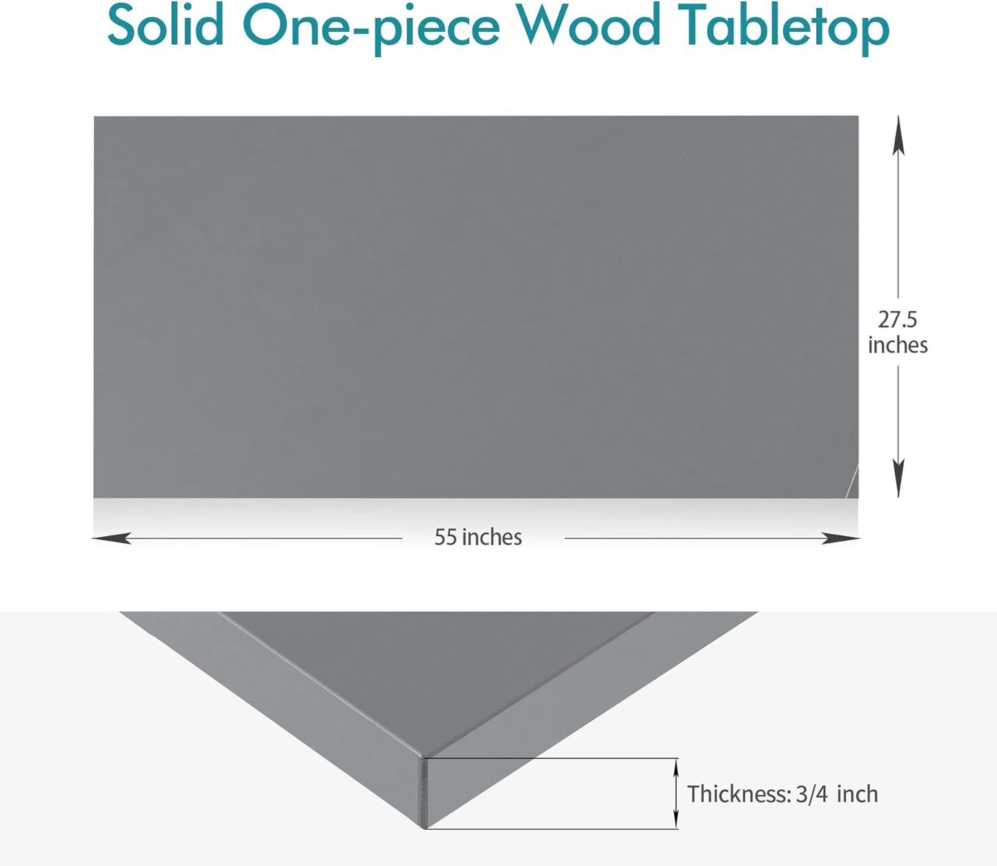 Kaboon Universal Tabletop 55x27.5 in Silver Grey, Melamine Table Tops One-Piece Sit Stand Desk Top, Home and Commercial use
