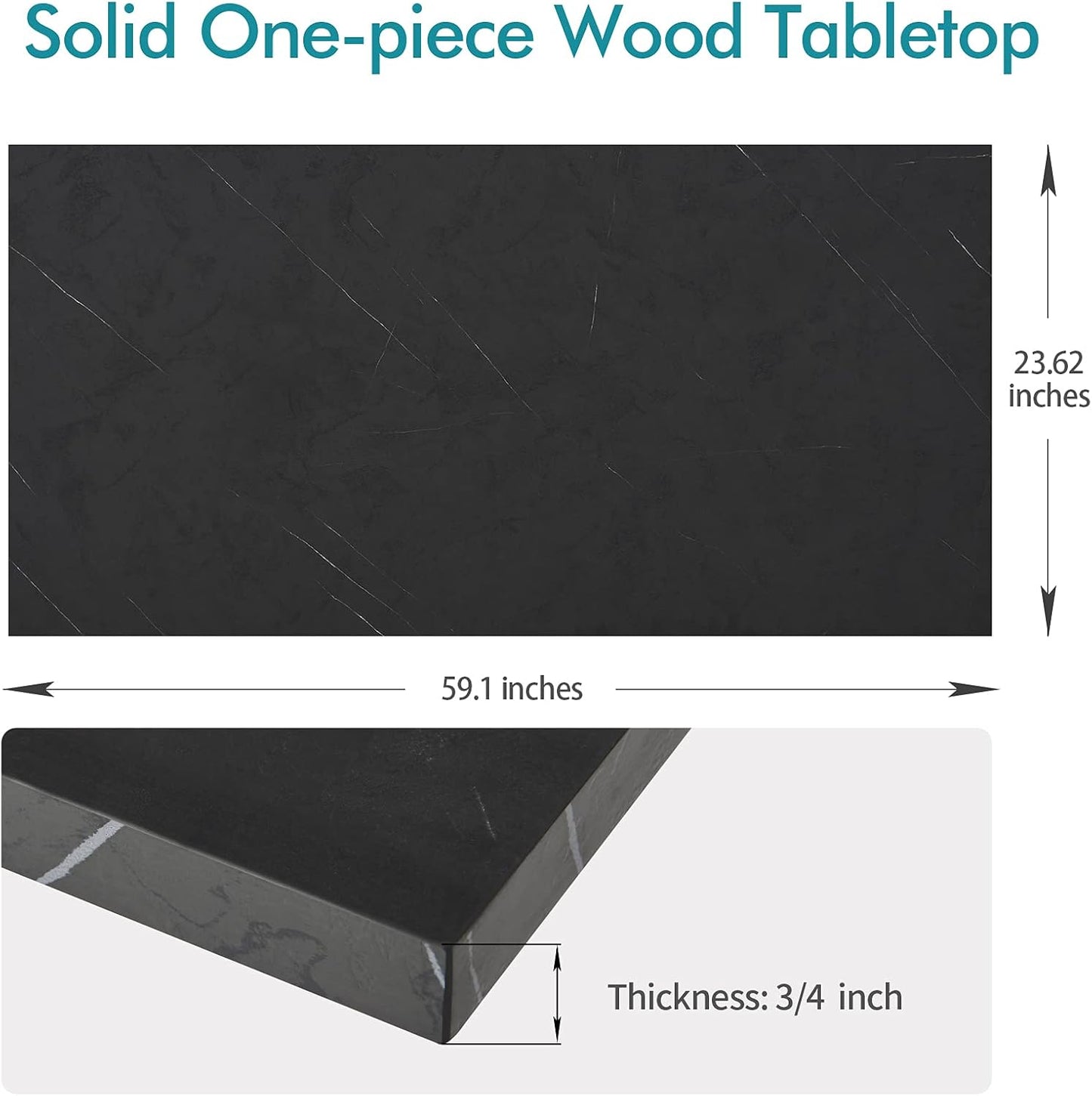 Kaboon Universal Tabletop 59.1"x23.62", Solid One-Piece Melamine Table Top, Double Desk L-Desk DIY, Home and Office Countertop, Cloud Atlas/Black Marble