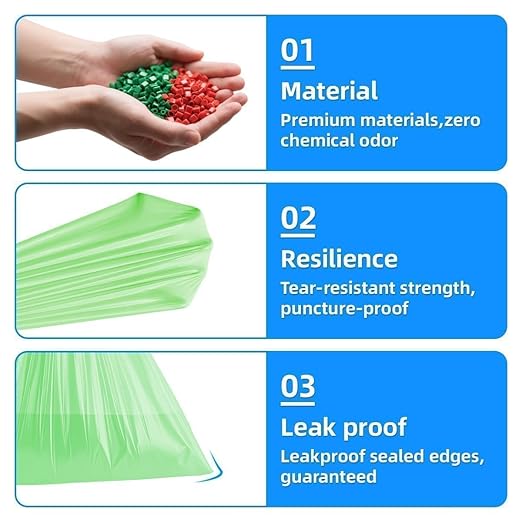 OKKEAI 2.6 Gallon Small Trash Bag, 60 Count Drawstring Green Heavy Duty Trash Bags, Tear-Resistant & Leakproof, Mini Wastebasket Liners for Bathroom, Office, Dorms