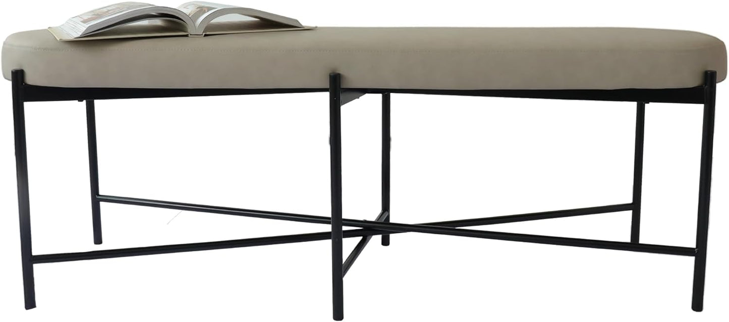 54” upholstered Vegan Leather Accent Ottoman Bench for entryway, Living Rooms, lounges, bedrooms-White Rock/Light Grey