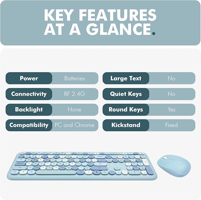 X9 Cute Keyboard and Mouse Combo - Transform Your Space with a Colorful Blue Wireless Keyboard and Mouse Retro Set (110 Keys and 18 Shortcuts) - Aesthetic Keyboard for PC Computer, Laptop
