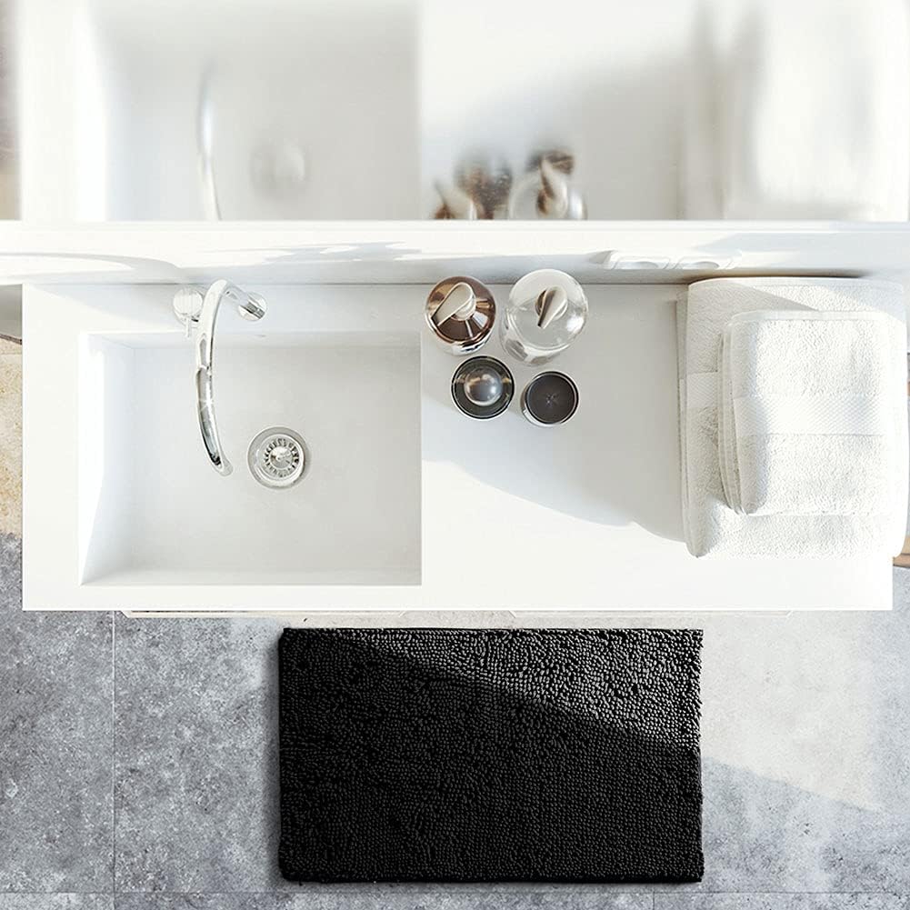 SONORO KATE Bathroom Rug,Non-Slip Bath Mat,Soft Cozy Shaggy Thick Bath Rugs for Bathroom,Plush Rugs for Bathtubs,Water Absorbent Rain Showers and Under The Sink (Black, 36"×24")