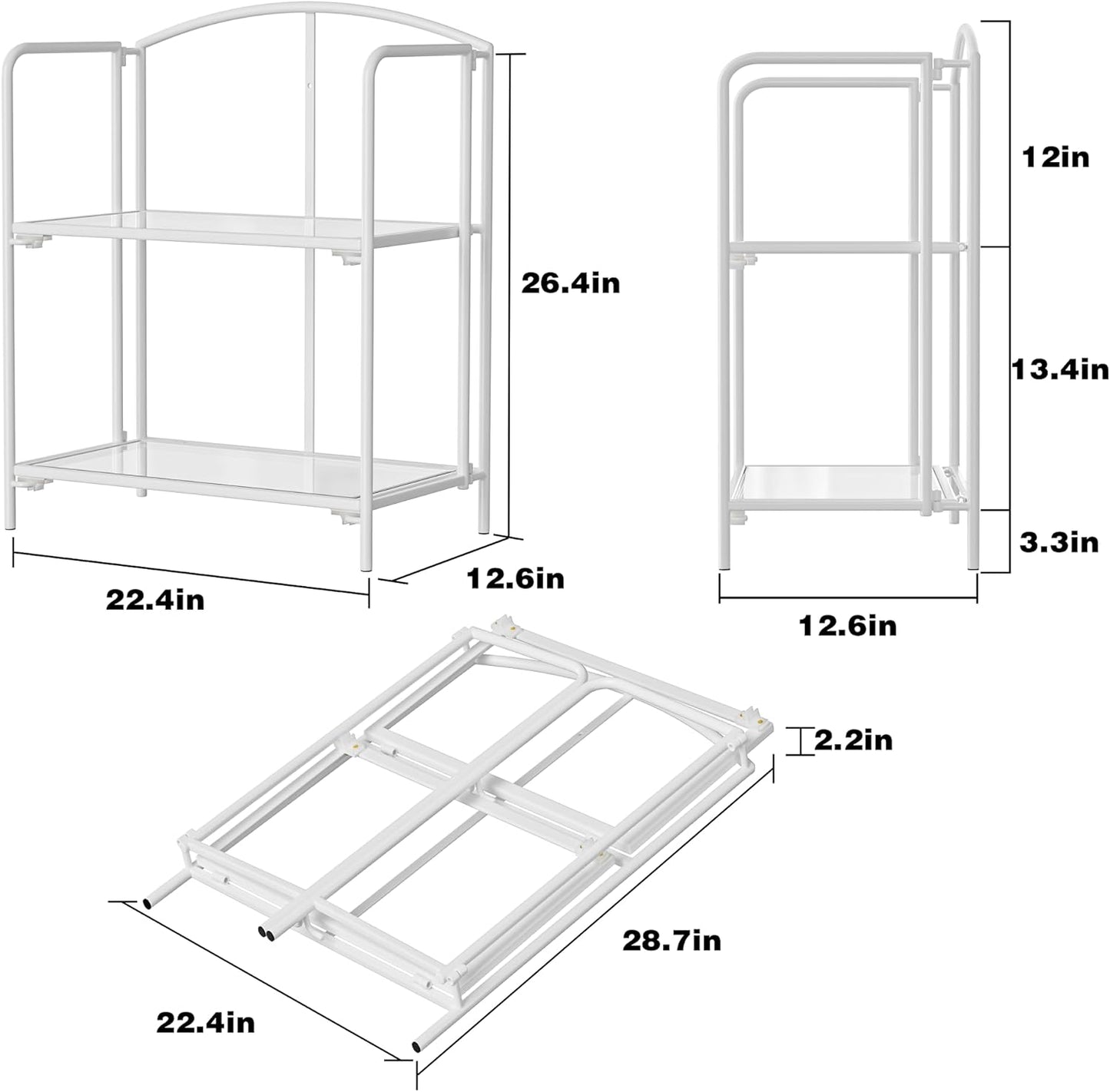 Crofy No Assembly Folding Bookshelf for Living Room, 2 Tier White Collapsible Book Shelf for Home Office, Portable Bookcase Storage Organizer