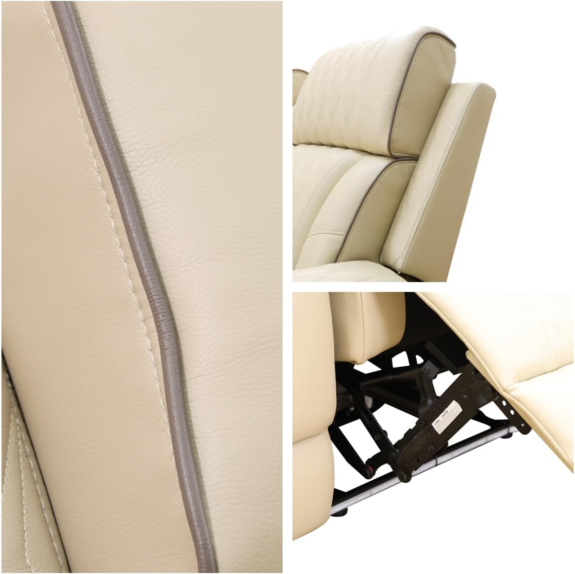 Recliner Chair, Leather Recliner Home Theater Seating, Electric Reclining Chair with USB Ports and Cup Holders, Breathing Chair with Hidden Arm Storage, Ambient Lighting, Beige