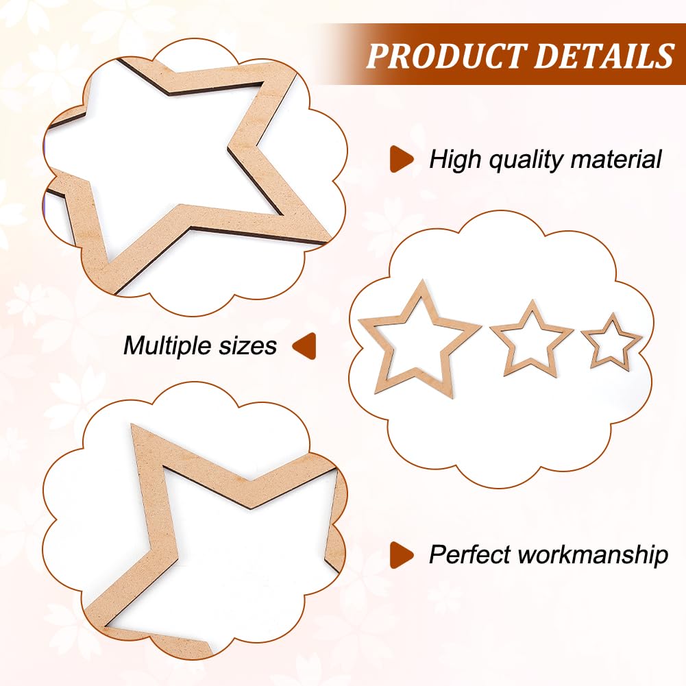 OLYCRAFT 18pcs 3 Size Star Shaped Dream Catcher Frame Wooden Rings Wood Star Hoops Wooden Hoop Rings Circle Nature Wood Hoop Craft Rings for Floral Wreath Wall Hangings DIY Craft Supplies Home Decor