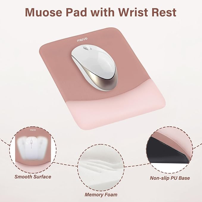 MOSISO Wrist Rest Support for Mouse Pad&Keyboard Set, Rectangular Ergonomic Mousepad Non-Slip Base Home/Office Pain Relief&Easy Typing Pad with Neoprene Cloth&Raised Silicone Lining, Salmon Pink