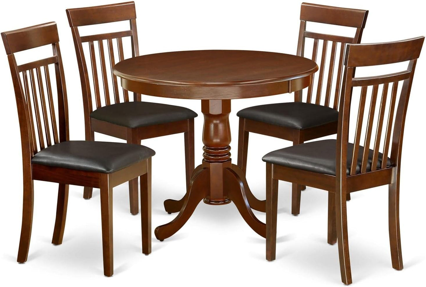 East West Furniture ANCA5-MAH-LC 5 Piece Dining Table Set for 4 Includes a Round Kitchen Table with Pedestal and 4 Faux Leather Dining Room Chairs, 36x36 Inch, Mahogany
