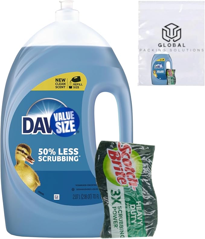 Dawn Ultra Liquid Dish Detergent Degreaser Soap, Original Scent, 70 Fl Oz bundled with Heavy Duty Scotch Brite Sponge