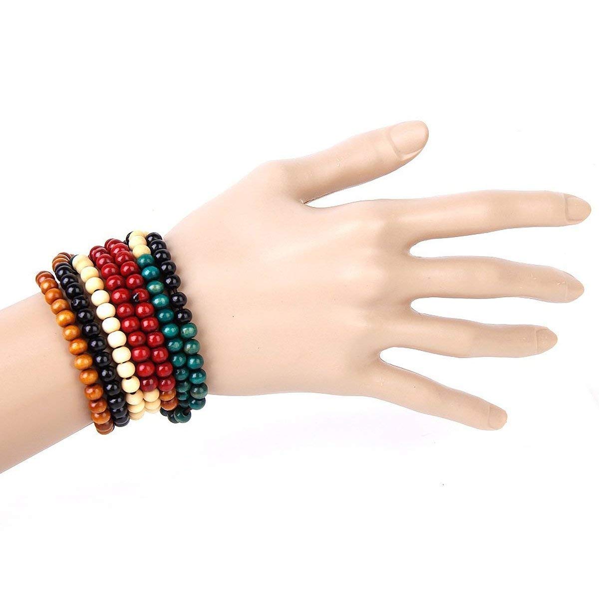 K&Q 9 Pcs Mens Womens Wood Chain Bracelets, Handmade Multilayer 8MM 108 Buddhist Strand Wood Mala Beaded Elastic Bracelet Necklace-Meditation Prayer Beads for Yoga, Spiritual Protection & Good Luck