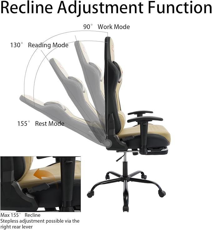 Video Game Chair with Footrest Ergonomic Comfortable Gaming Office Chair Height-Adjustable with a 360° Swivel Base and Headrest(1002-Beige)