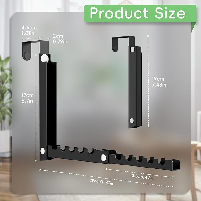 Over The Door Hooks, Extended Over The Door Clothes Hanger with 10 Ridges,Space-Saving Over The Door Rack,Door Hooks for Hanging Clothes,Larger Capacity Over The Door Hanger (1, Black)