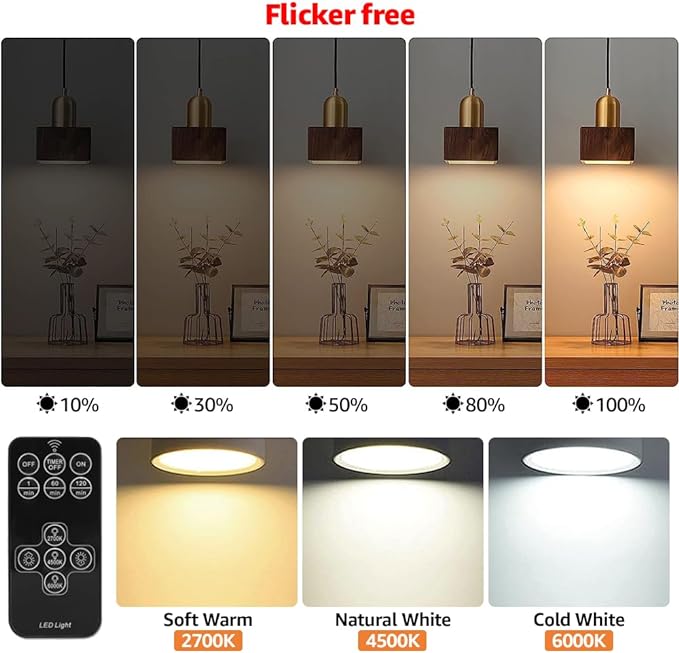 BLUEYE Rechargeable Battery Operated Light Bulb,2Packs,300LM,40W Equivalent,E26 Detachable Charging(E12 available),4 Color Temperature,Remote Control Puck Emergency Lamp,Timer,Dimmer,For Non-Hardwired