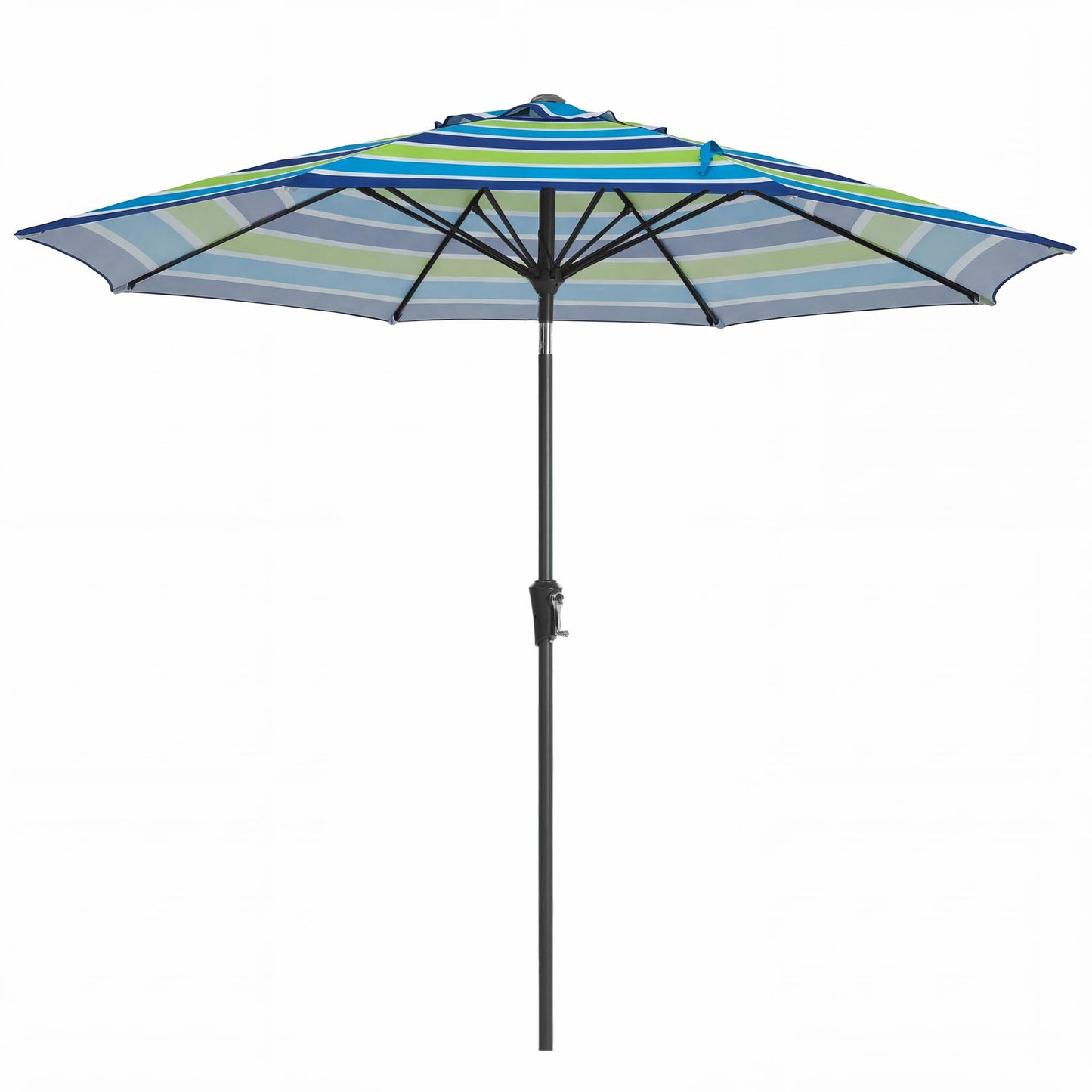 JEAREY 9FT Outdoor Patio Umbrella,Market Table Umbrella with 8 Fiberglass Ribs, Pool Umbrella with Tilt and Crank, UV Protection Lightweight & Wind-Resistant for Lawn, Garden, Deck and Backyard, Blue-Green Stripe