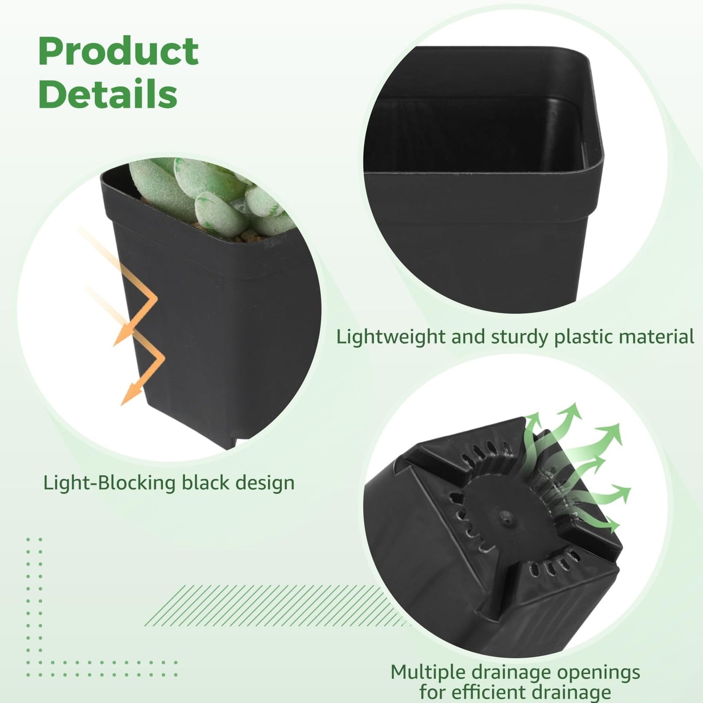 Skdqiee 200 Pack 3 Inch Black Nursery Pot Square Plastic Plant Pots, Seed Starting Planter with Drainage Holes for Succulents, Seedlings, Garden Office Balcony Indoor Outdoor
