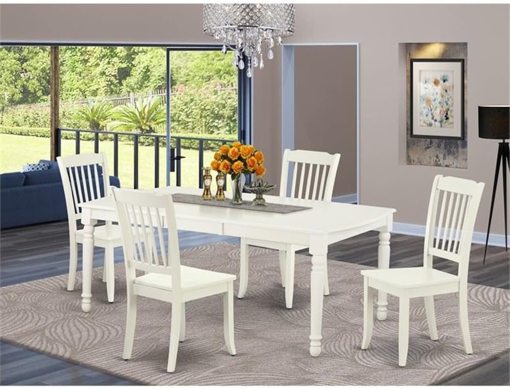 East West Furniture DODA5-LWH-W 5 Piece Dinette Set for 4 Includes a Rectangle Dining Table with Butterfly Leaf and 4 Dining Room Chairs, 42x78 Inch, Linen White