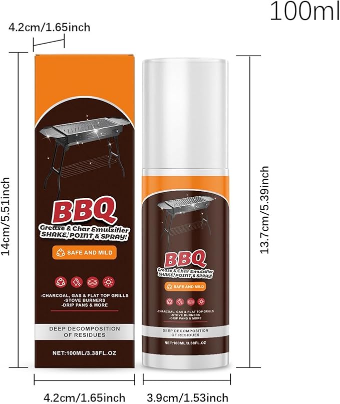 Grill Cleaner - Powerful 100ml Degreaser for BBQ Grates & Racks, Lightweight Kitchen Cleaning Tool, Easy Spray Design, Premium Grease for Iron Plate Baking Tray Dish Counter Pot Pan Outdoor