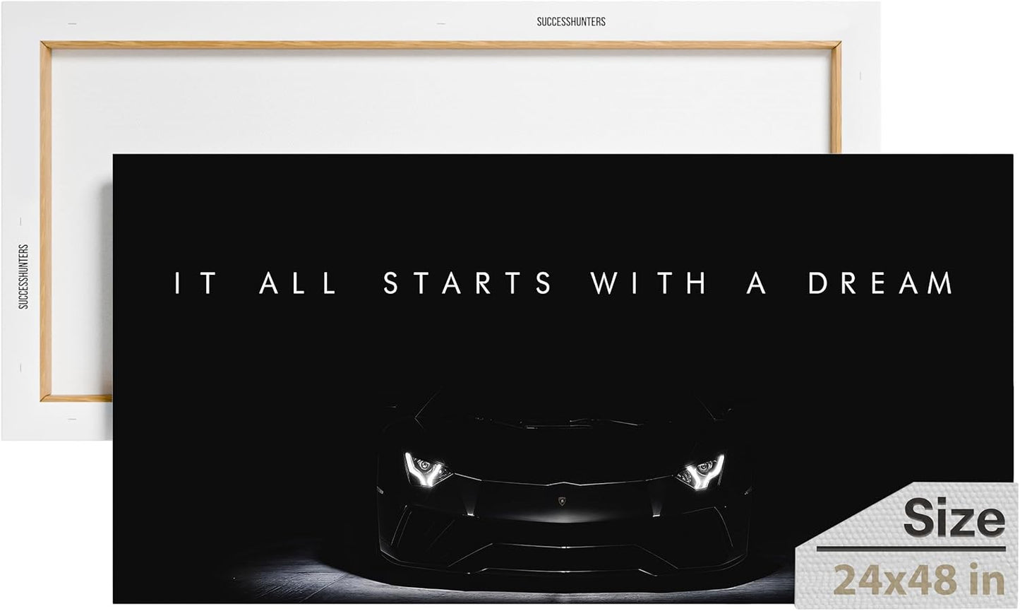 Motivational Wall Art for Office, Super Car Art Canvas, Inspirational Automotive Decor for Lamborghini Aventador Sportscar Lovers, Motivational Wall Decor for Office and Home Car Poster (24" x 48" in)