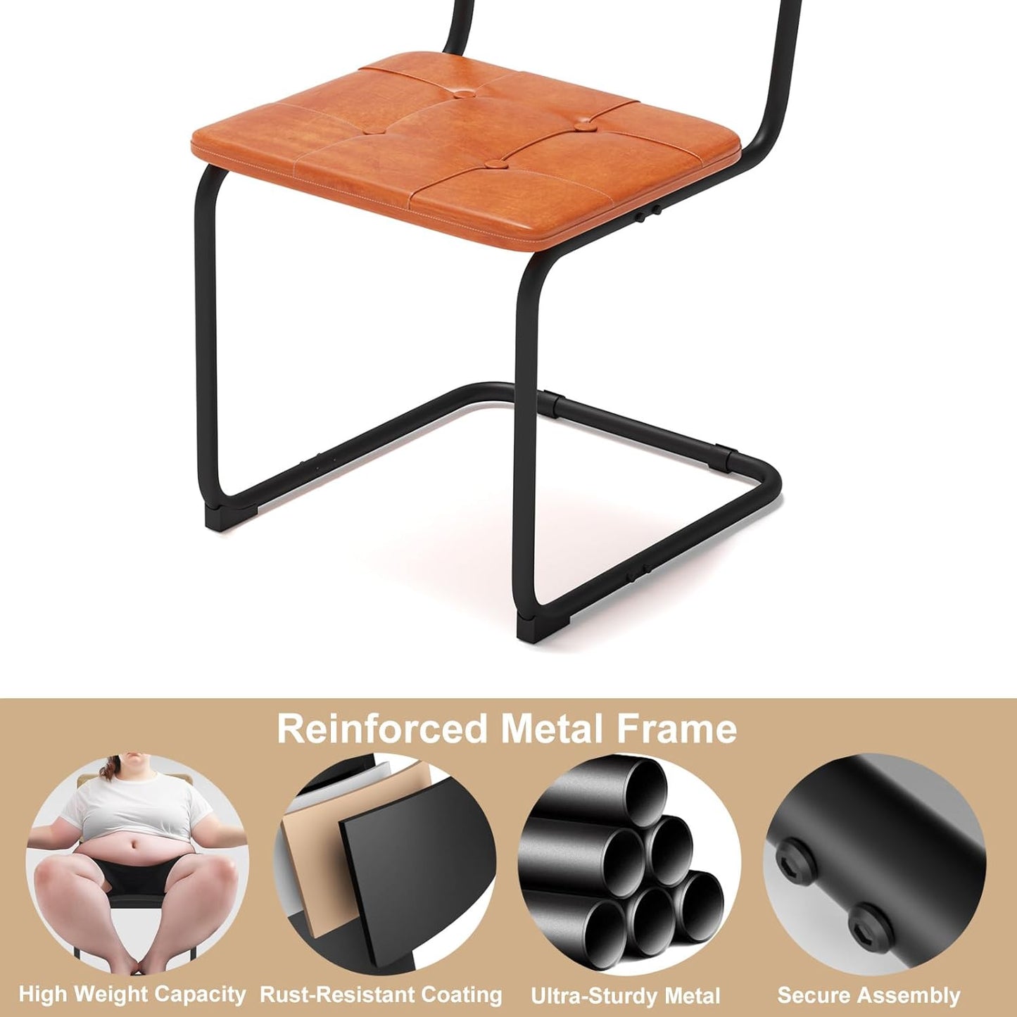400lbs - Heavy Duty Rattan Dining Chair, Armrest Leather Cushions and Metal Frames, High-end and Durable with Rattan Weaving, Suitable for Home and Restaurant, Brown
